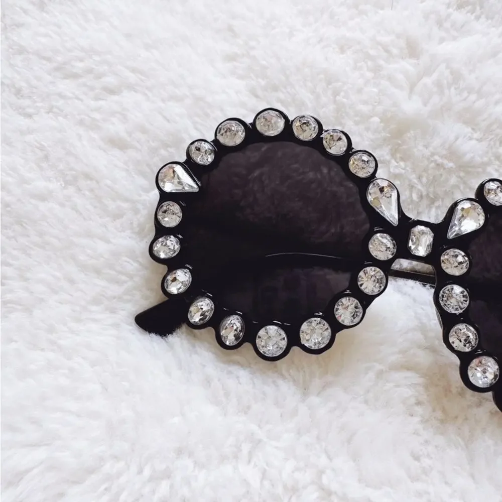 Diana Black & White Round Crystal Embellished Sunglasses - Picture 2 of 9